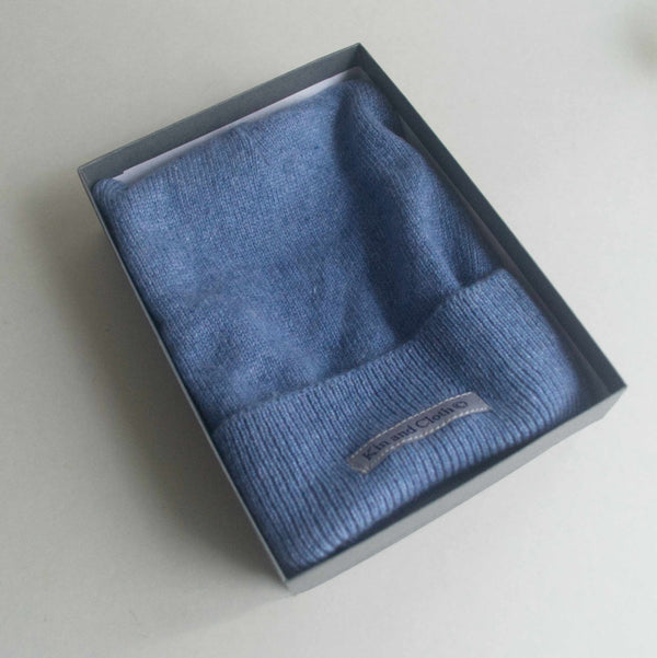 Cashmere Beanie Hat - Highland Blue