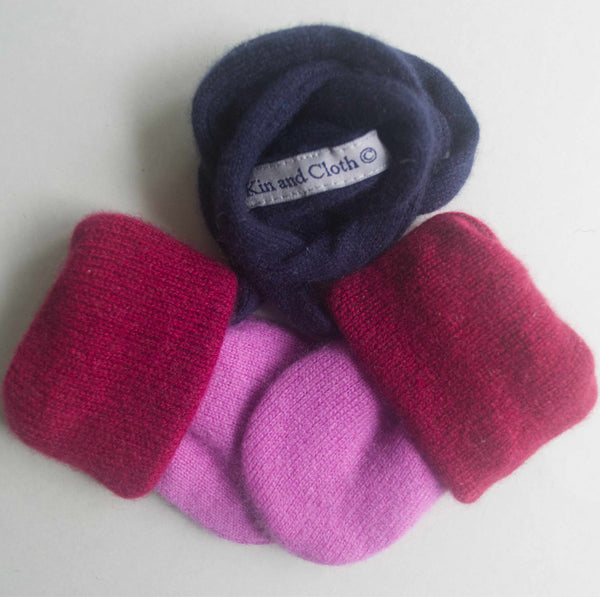 Cashmere Mittens - Wine/Carib pink/Navy